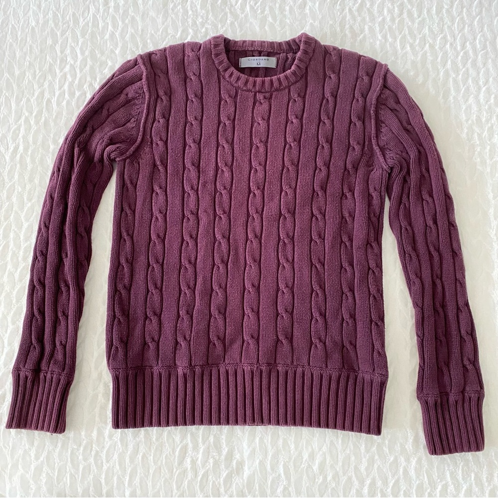 Giordano Burgundy Cable Knit Cotton Sweater - Preowned - Korean M/US XS-S